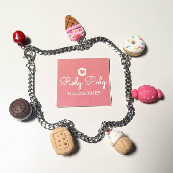 Dessert Ice Cream Cookie Doughnut Candy Cupcake Bracelet Polymer Clay - Picture 2 of 6